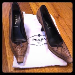 Authentic Prada Brown Leather Detail Pump